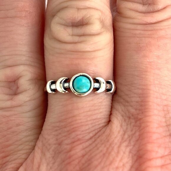Sterling Silver 925 Dainty Minimalist Crescent Moon Turquoise Band Ring Sz 4.75 - Picture 12 of 16